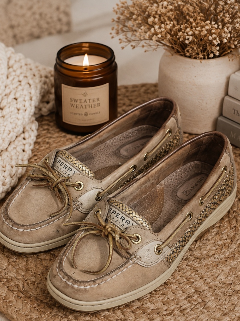 Sperry Top-Sider Boat Shoes Tan Gold Metallic Coastal Preppy Loafers